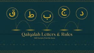 Five Qalqalah letters with echo waves — Qalqalah rules in Tajweed